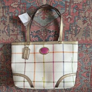 Coach Peyton Small Tattersall Plaid Tote NWT